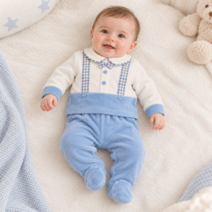 Clinica neonato in ciniglia Batuffolini cielo indossata da un neonato