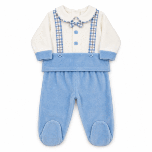 Clinica neonato in ciniglia Batuffolini cielo con bretelle e papillon