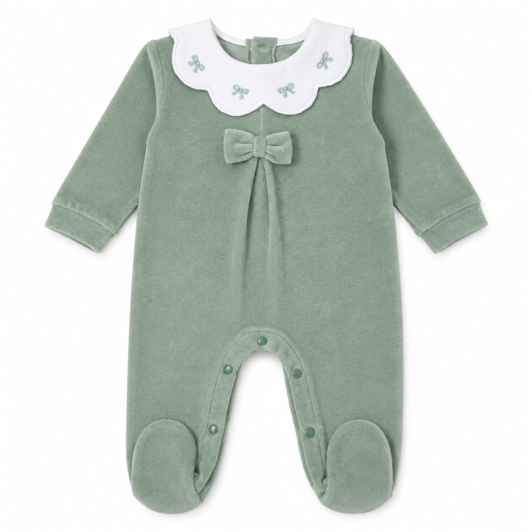 Tutina neonata verde salvia con colletto ricamato Batuffolini Tutina neonata verde salvia con colletto ricamato Batuffolini