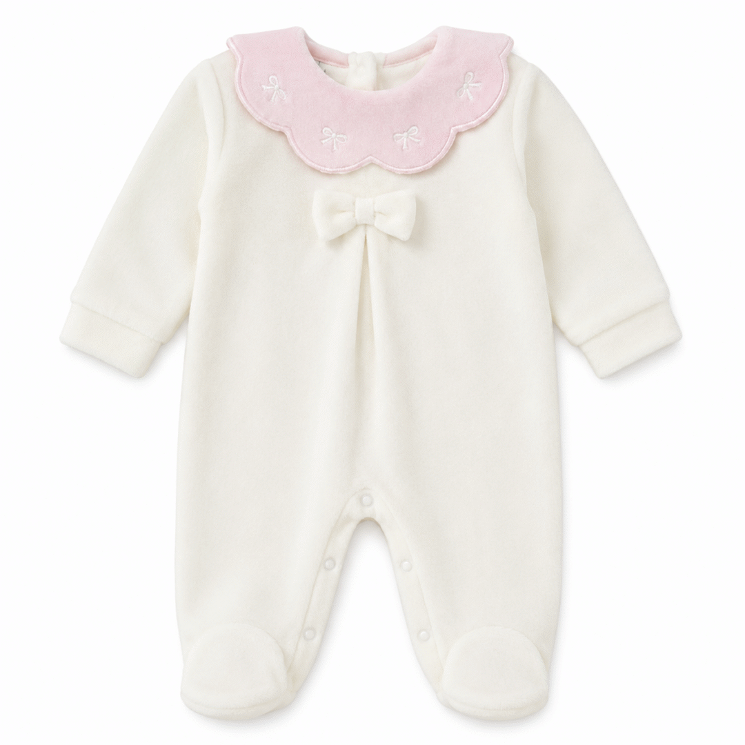 Tutina panna/rosa con fiocchetti ricamati Batuffolini Tutina panna/rosa con fiocchetti ricamati Batuffolini