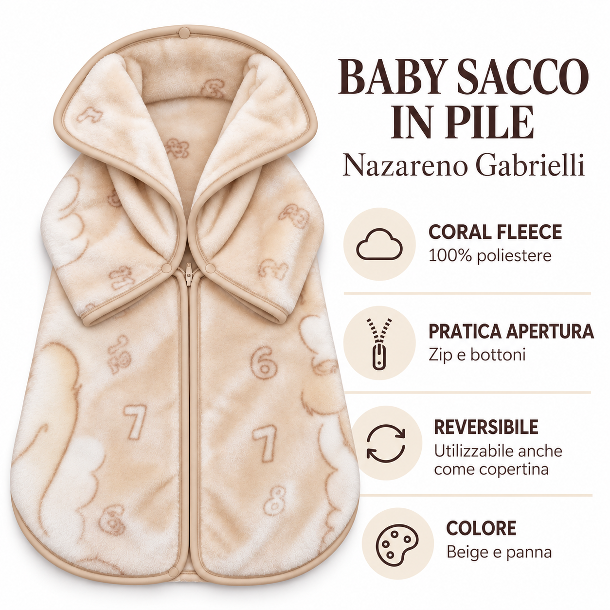 Baby sacco beige panna caratteristiche Baby sacco beige panna caratteristiche