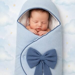 Baby sacco con fiocco Nazareno Gabrielli celeste con neonato