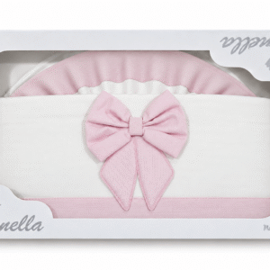 Lenzuolino carrozzina Ornella cotone rosa con fiocco centrale e bordi coordinati, nella confezione