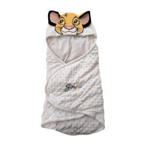 Baby sacco Simba Disney panna con cappuccio e pois in rilievo su sfondo bianco