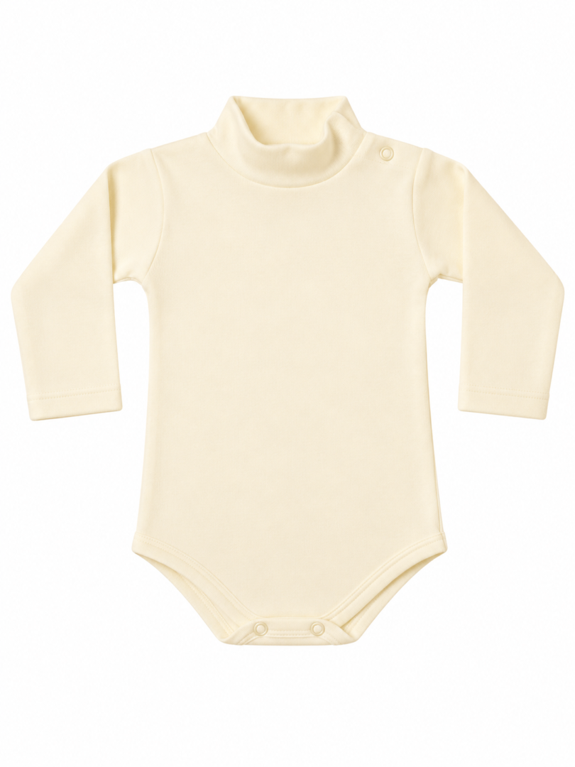 Body lupetto a maniche lunghe Bimbi per Sempre LB001 in cotone interlock pettinato, colore panna