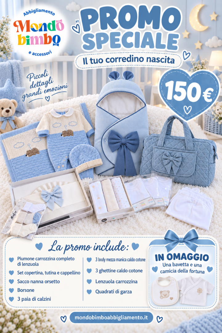 Corredino nascita azzurro completo, promo speciale a 150 euro
