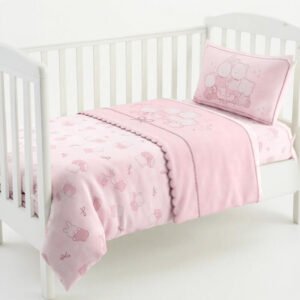 Completo lenzuola per lettino in flanella, colore rosa