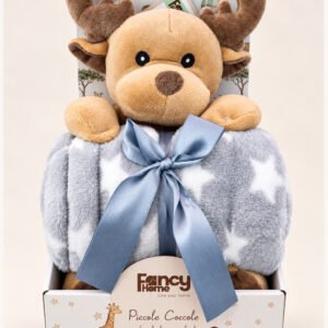 Peluche alce con copertina in pile soffice Fancy Home, idea regalo nascita