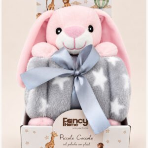 Peluche coniglietto con copertina in pile soffice Fancy Home, idea regalo nascita