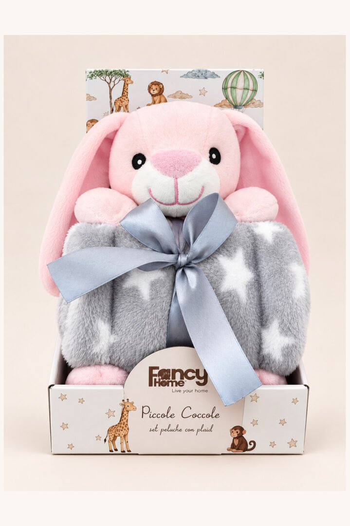 Peluche coniglietto con copertina in pile soffice Fancy Home, idea regalo nascita