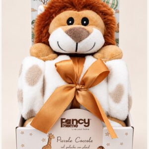 Peluche leone con copertina in pile soffice Fancy Home, idea regalo nascita