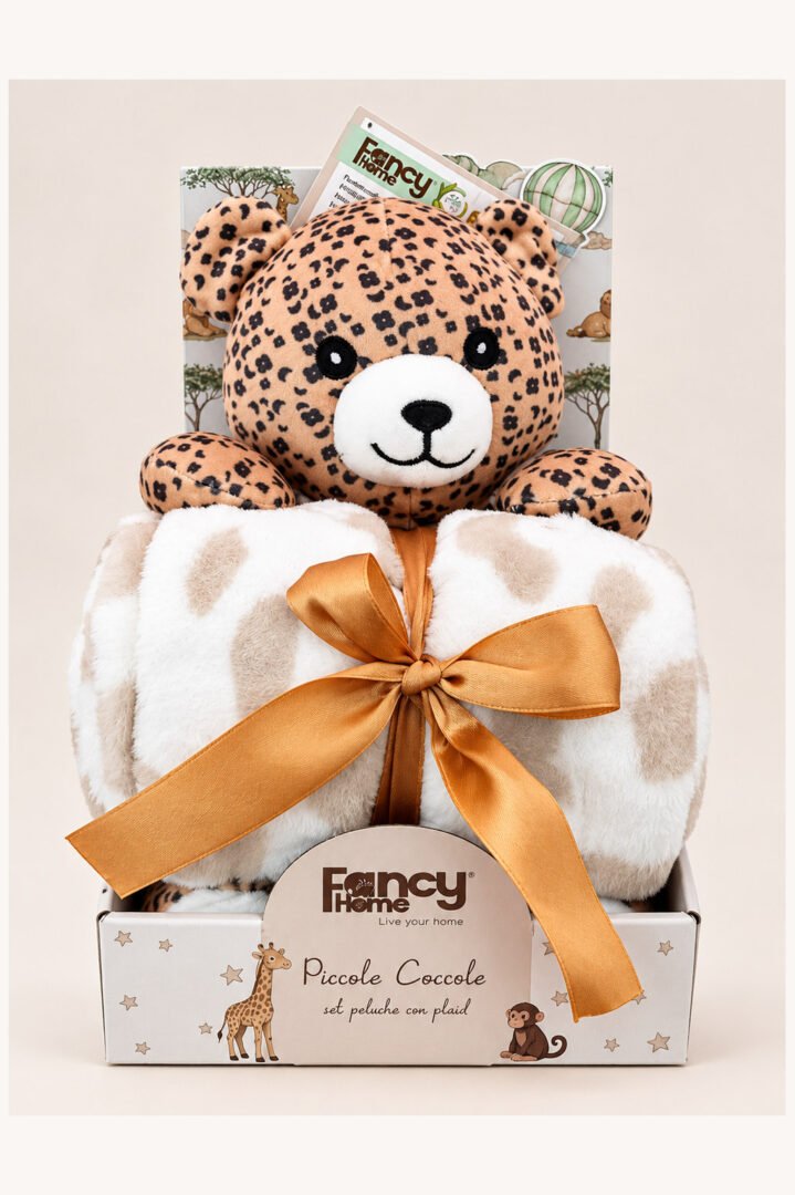 Peluche leopardo con copertina in pile soffice Fancy Home, idea regalo nascita