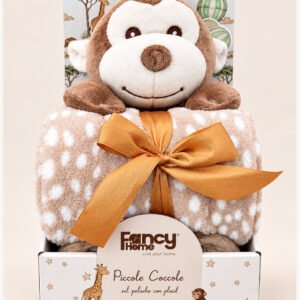 Peluche scimmietta con copertina in pile soffice Fancy Home, idea regalo nascita
